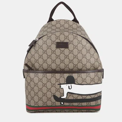 Pre-owned Gucci Gg Supreme Backpack Beige Gg Supreme Leather In Sand