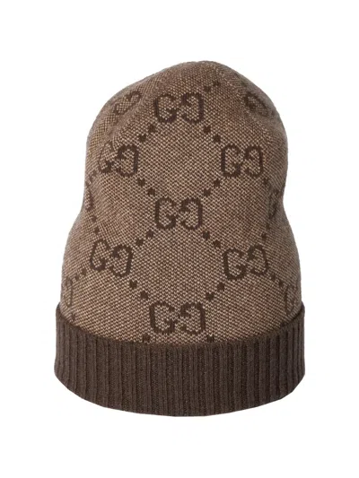 Gucci Nuancie Hat Knit Texture Ribbed Hem In Brown