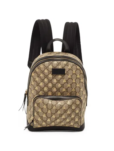 Pre-owned Gucci Gg Supreme Bees Backpack In Neutral