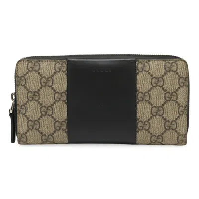 Pre-owned Gucci Gg Supreme Beige Black Gg Supreme Long Wallet (bi-fold) () In Multi