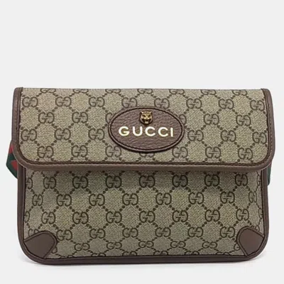 Pre-owned Gucci Gg Supreme Beige Brown Canvas Belt Bag In Sand