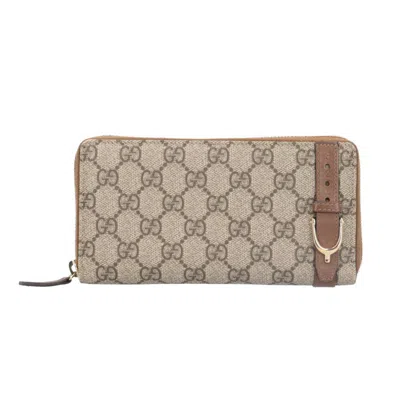 Pre-owned Gucci Gg Supreme Beige Brown Gg Supreme Long Wallet (bi-fold) ()