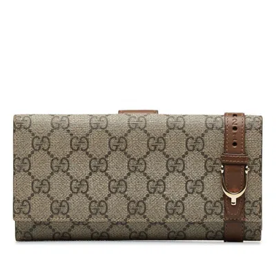 Pre-owned Gucci Gg Supreme Beige Brown Gg Supreme Wallet (bi-fold) ()