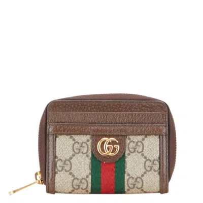 Pre-owned Gucci Gg Supreme Beige Brown Pvc Leather Coin Purse/coin Case ()
