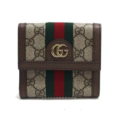 Pre-owned Gucci Gg Supreme Beige Dark Brown Gg Supreme Coin Purse/coin Case () In Multi