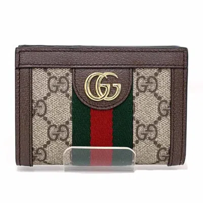 Pre-owned Gucci Gg Supreme Beige Dark Brown Gg Supreme Wallet (bi-fold) () In Multi