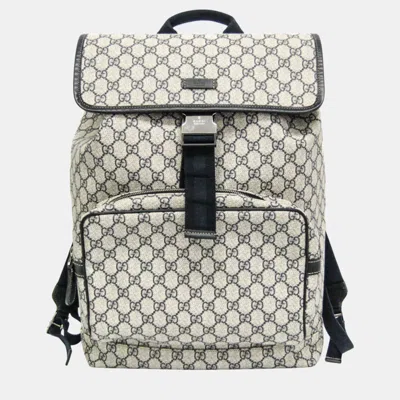 Pre-owned Gucci Gg Supreme Beige Navy Gg Supreme Backpack