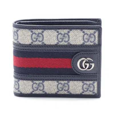 Gucci Gg Supreme Beige Navy Red Color Pvc Leather Wallet (bi-fold) In Beige, Navy, Red Color