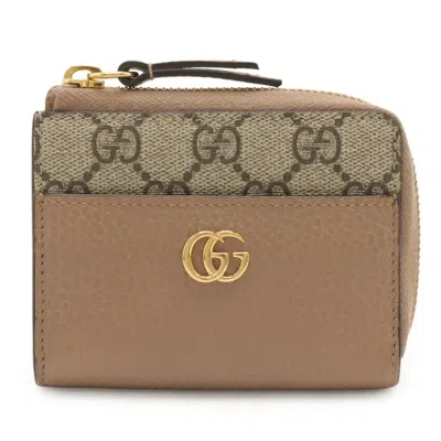 Pre-owned Gucci Gg Supreme Beige Pink Beige Gg Supreme Leather Coin Purse/coin Case () In Multi