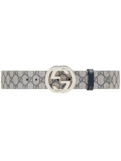 Gucci Gg Supreme Belt With Interlocking G Buckle In Gray