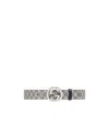 Gucci Gg Supreme Fabric Belt With Gg Buckle Men In Gray