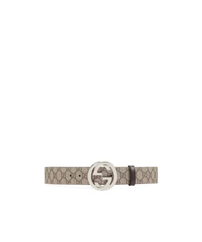 Gucci Gg Supreme Belt With G Buckle In Nude
