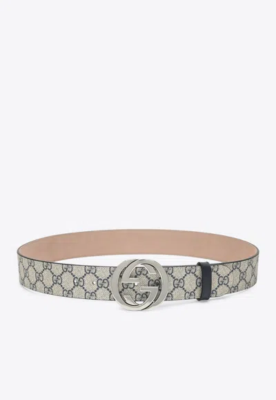 Gucci Gg Supreme Belt With Interlocking G Buckle In Gray