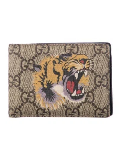 Pre-owned Gucci Gg Supreme Bifold Wallet In Brown