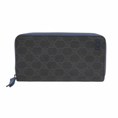 Pre-owned Gucci Gg Supreme Black Blue Gg Supreme Long Wallet (bi-fold) () In Black, Blue