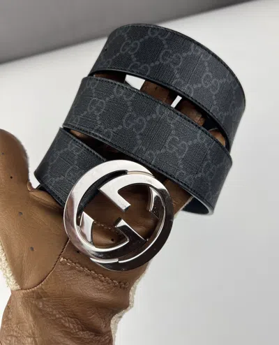 Pre-owned Gucci Gg Supreme Black Monogram Belt G Buckle