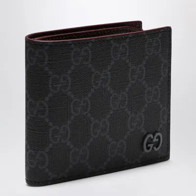 Gucci Gg Supreme Black/burgundy Fabric Wallet Men In Multicolor