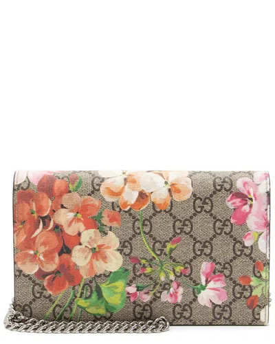 Gucci Gg Supreme Blooms Wallet On Chain (authentic Pre-loved) In Brown