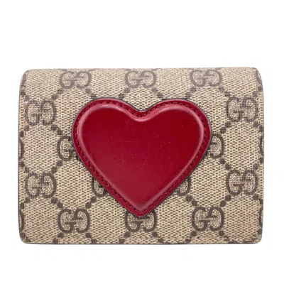Pre-owned Gucci Gg Supreme Brown Red Color Gg Supreme Pvc Wallet (bi-fold) () In Multi