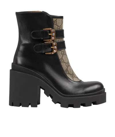GUCCI GG SUPREME BUCKLE ANKLE BOOTS