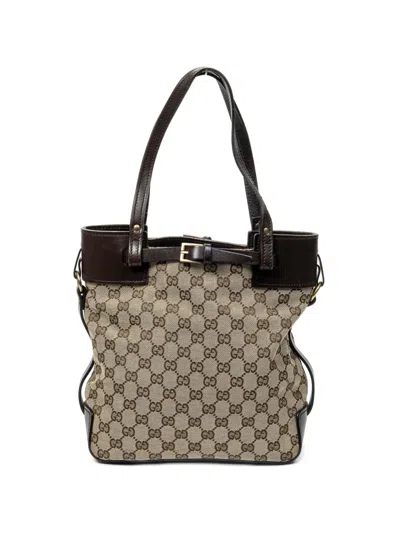 Pre-owned Gucci Gg Supreme Buckle Tote Bag In Neutral