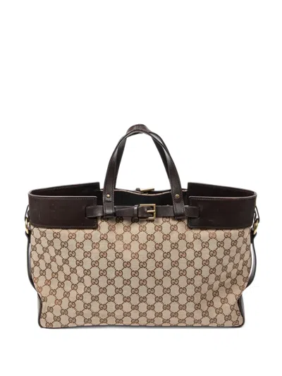 Pre-owned Gucci Gg Supreme Buckled Tote Bag In Neutral