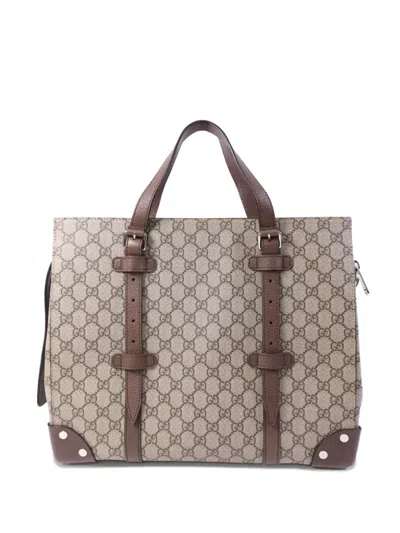 Pre-owned Gucci Gg Supreme Buckle-detail Tote Bag In Neutral