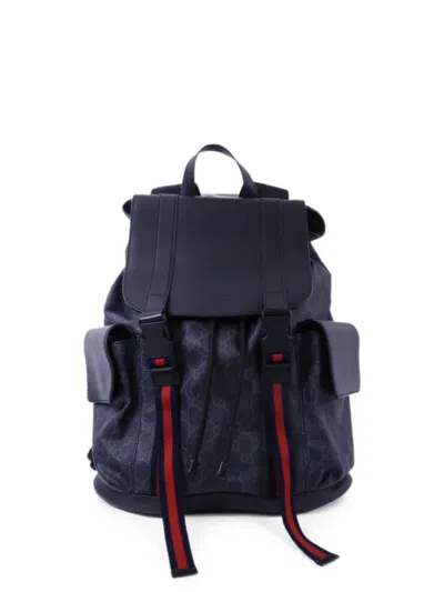 Pre-owned Gucci Gg Supreme Buckle-fastening Backpack In Gray