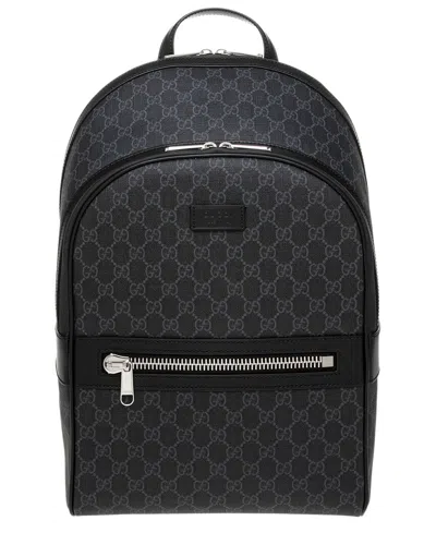 Gucci Gg Supreme Canvas & Leather Backpack In Black