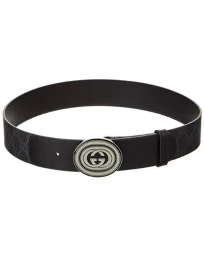 Pre-owned Gucci Gg Supreme Canvas & Leather Belt Men's In Black