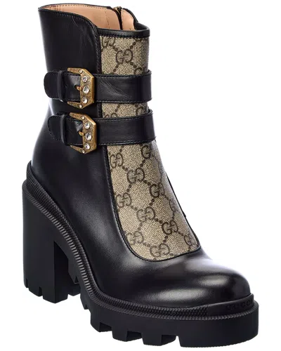 Gucci Gg Supreme Buckle Ankle Boots In Black