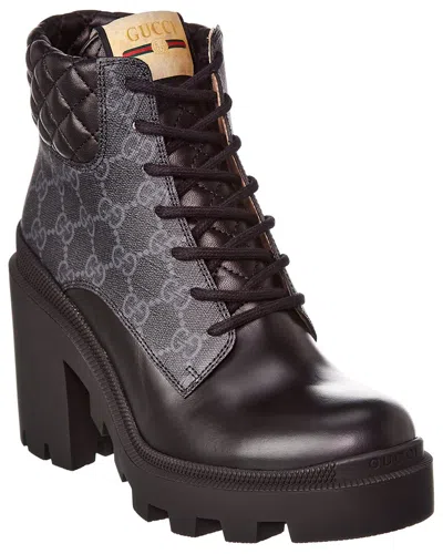 Gucci Gg Supreme Canvas & Leather Bootie In Black