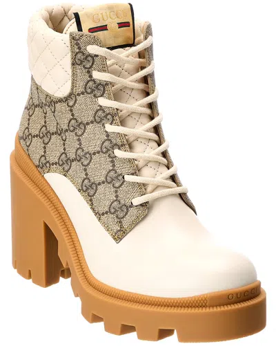 Gucci Gg Supreme Canvas & Leather Bootie In White