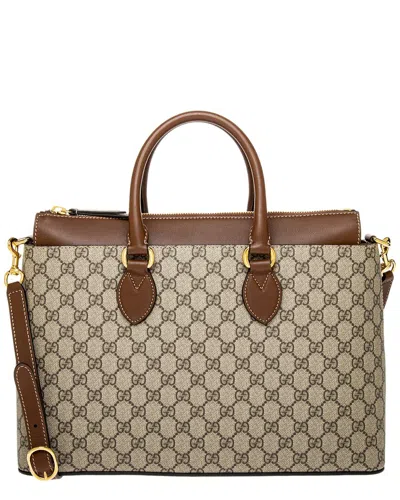 Gucci Gg Logo Large Canvas Tote In Beige
