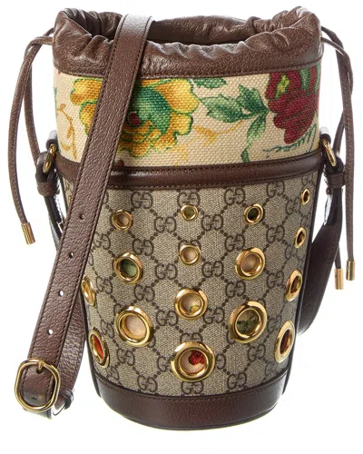 Gucci Gg Supreme Canvas & Leather Bucket Bag In Brown
