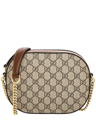 Gucci Gg Supreme Canvas & Leather Camera Bag In Beige