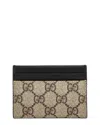 Gucci Gg Supreme Canvas & Leather Card Case In Beige