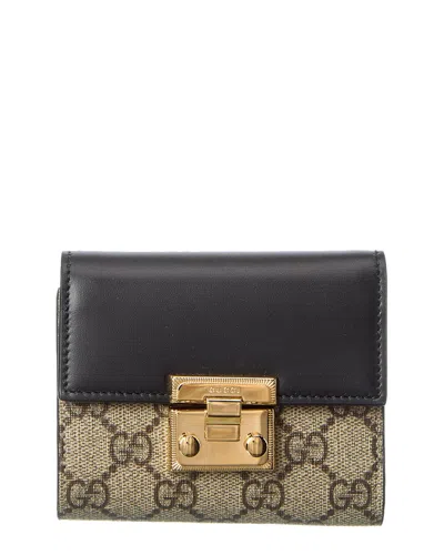 Gucci Gg Supreme Canvas & Leather Card Case In Beige