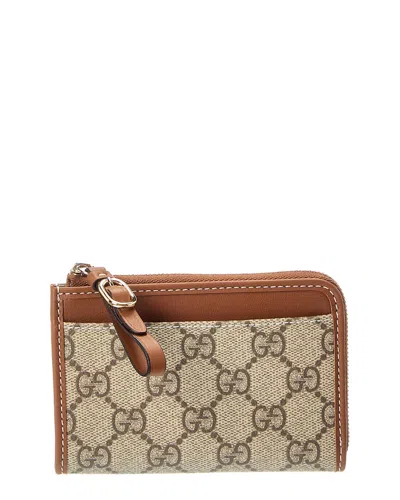 Gucci Gg Supreme Canvas & Leather Card Case In Beige