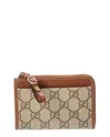 Gucci Gg Emblem Zip Card Case In Brown