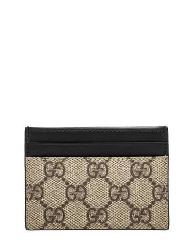 Gucci Gg Supreme Canvas & Leather Card Case In Brown