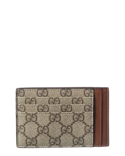 Gucci Gg Supreme Canvas & Leather Card Case In Brown