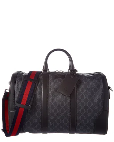 Gucci Gg Supreme Canvas & Leather Duffel Bag In Black