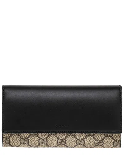 GUCCI GUCCI GG SUPREME CANVAS & LEATHER LONG WALLET