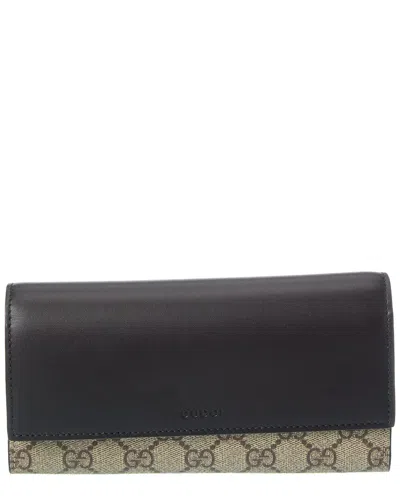 Gucci Gg Supreme Canvas & Leather Long Wallet In Black