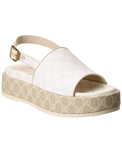 Gucci Gg Supreme Canvas & Leather Platform Sandal In White