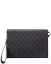 Gucci Gg Supreme Canvas & Leather Pouch In Black