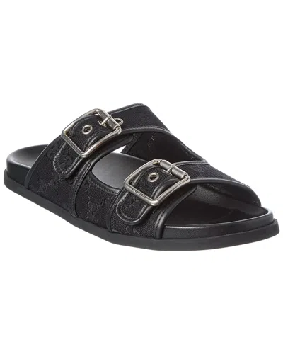 Gucci Denim Slider Sandals With Buckles In Black
