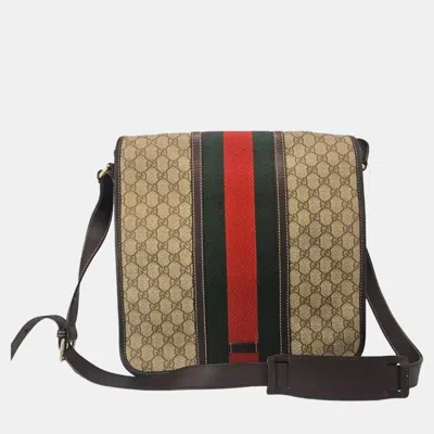 Pre-owned Gucci Gg Supreme Canvas And Leather Web Messenger Bag In Sand