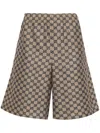 Gucci Beige Bermuda Shorts With Elastic Waistband In Linen Man In Gray